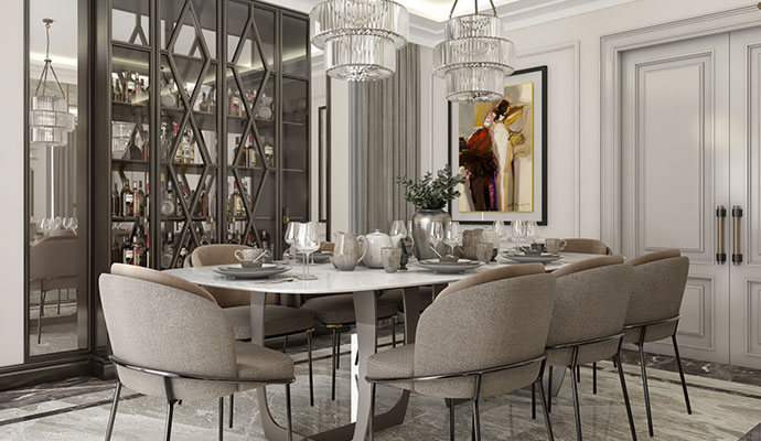 Dining Area with Compact Storage Cabinet