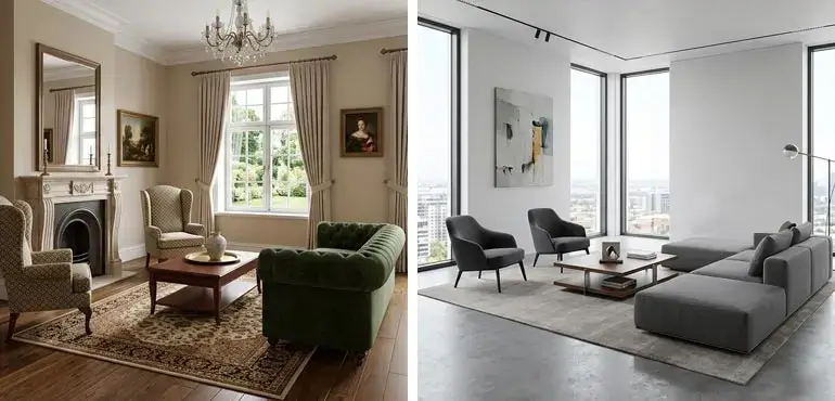 Traditional vs modern interior design styles in Bangladesh